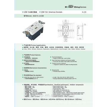 15A 2 USB-Schnittstelle Wandsteckdose GFCI USB-Steckdose